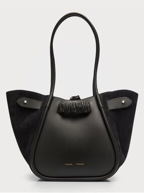 Proenza Schouler Black Leather and Suede Tote with Ruched Detail